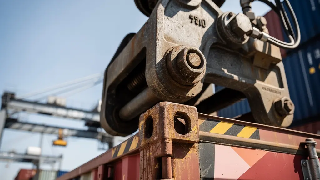 Portalkran lädt Container von LKW auf Güterzug in einem Schweizer Terminal