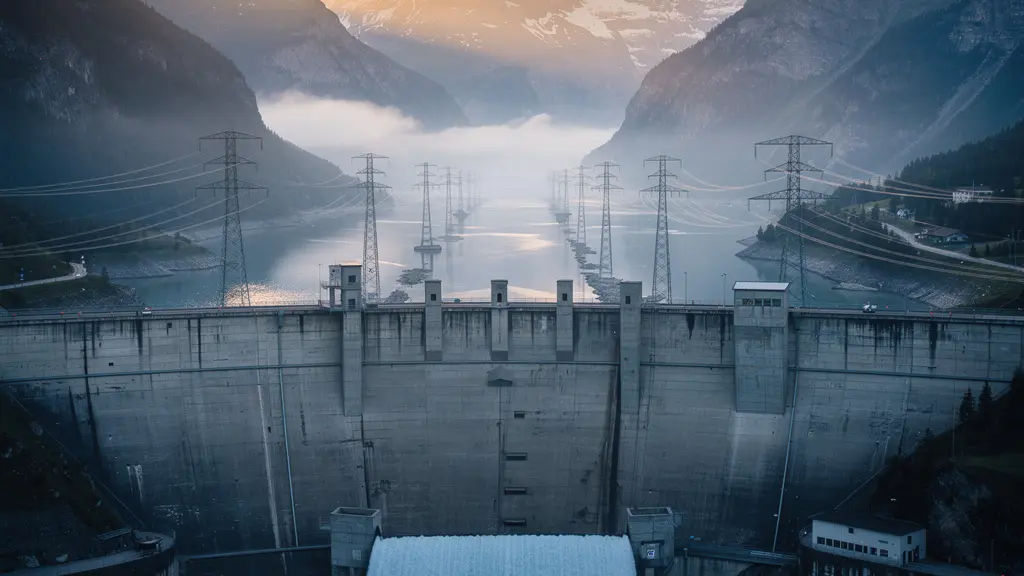 Wasserkraftwerk der SBB in alpiner Umgebung mit Stromleitungen