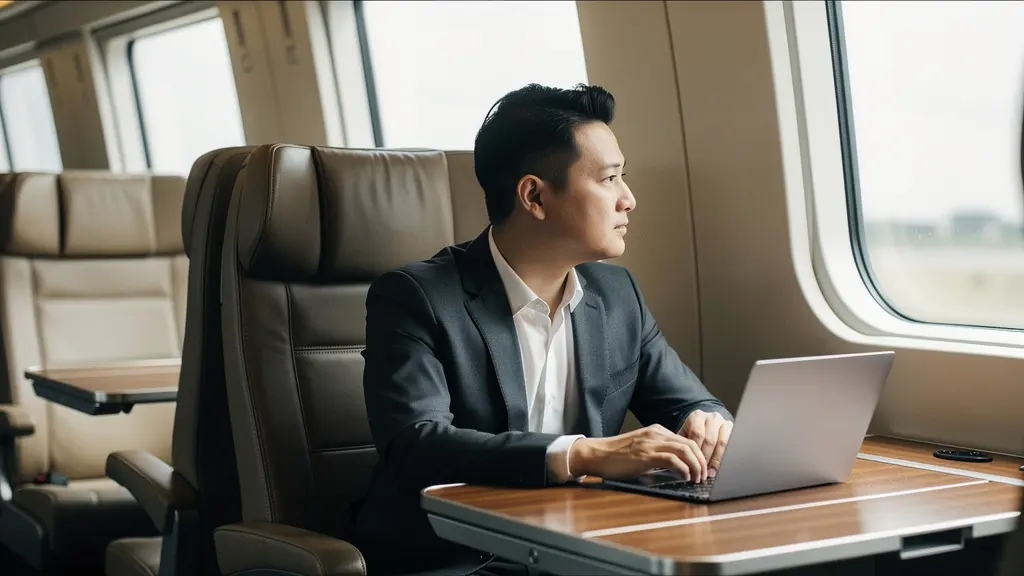 Komfortabler Arbeitsplatz in der ersten Klasse eines Schweizer Zuges