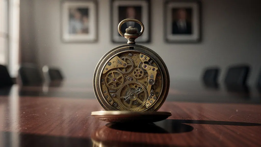 Visualisierung von Familienkonflikten bei der Unternehmensnachfolge, dargestellt durch eine Uhr mit getrennten Zahnrädern