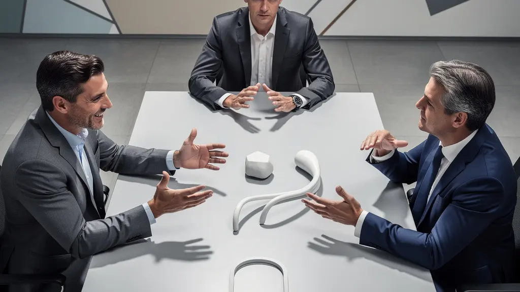 Geschäftstreffen mit verschiedenen Kommunikationsstilen zwischen Kulturen, die zu Missverständnissen führen.