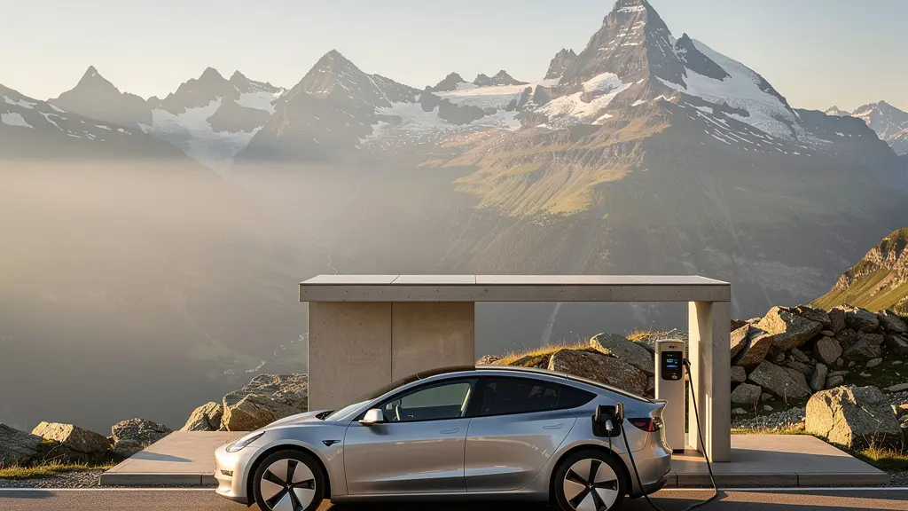 Navigation zu Ladestationen für Elektroautos in den Schweizer Alpen