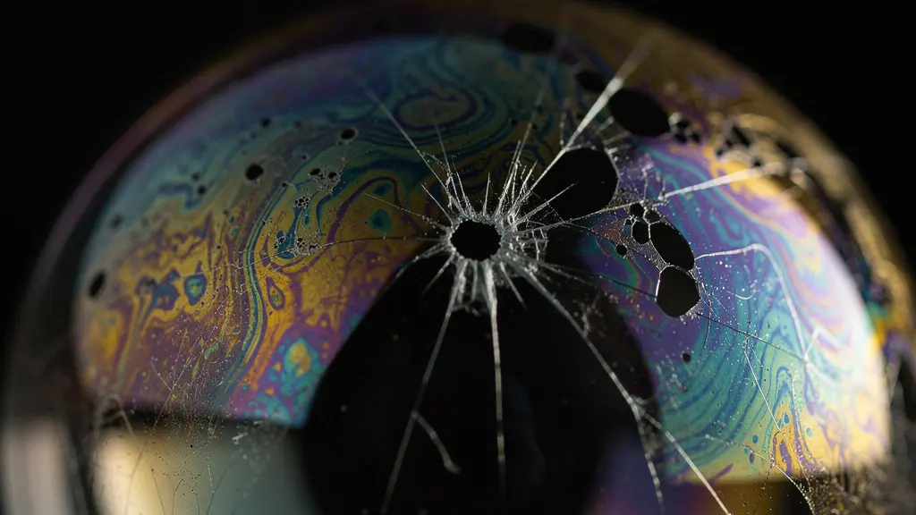 Visualisierung der Risiken beim Kauf zu Markthöchstständen, dargestellt durch eine schillernde Seifenblase kurz vor dem Platzen.