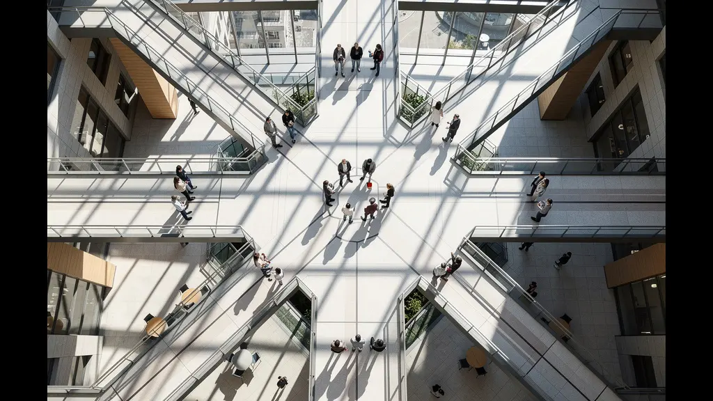 Studierende verschiedener Nationalitäten vernetzen sich in einem offenen Campus-Begegnungsraum