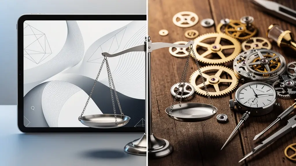 Visueller Vergleich zwischen digitaler und traditioneller Vermögensverwaltung