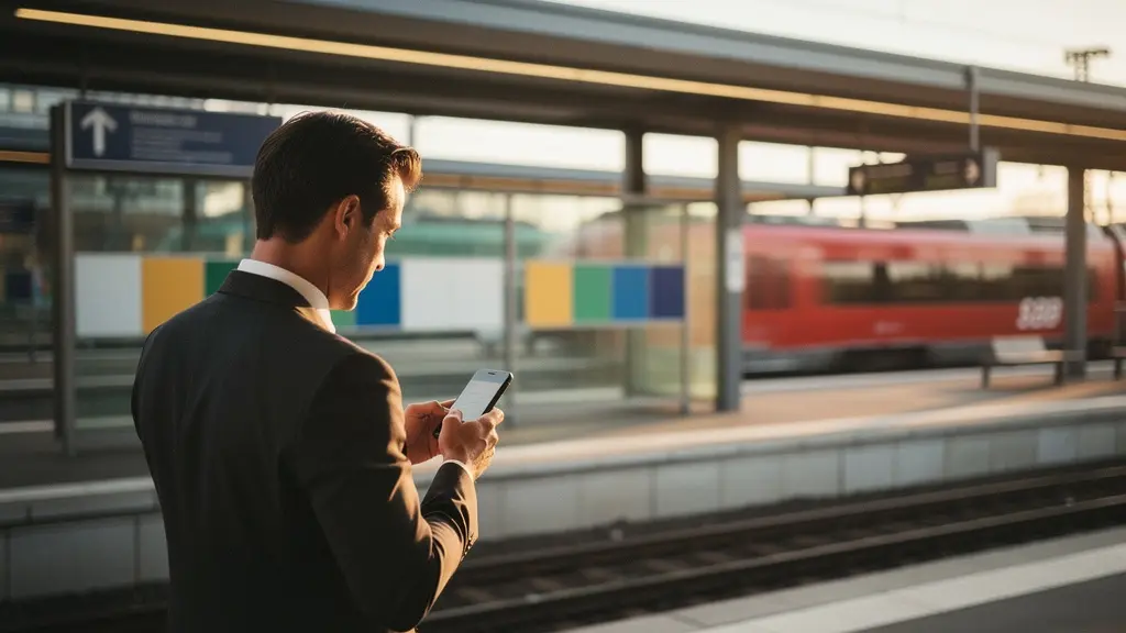 Smartphone zeigt SBB App mit EasyRide Funktion am Bahnhof