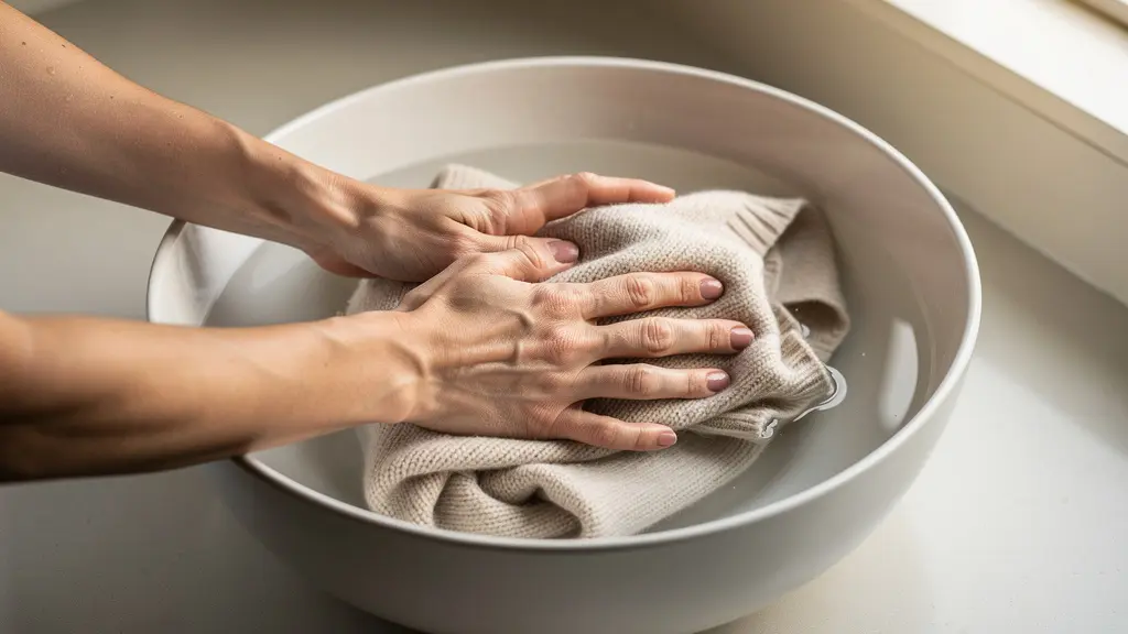Sorgfältige Handwäsche von Kaschmirpullover mit natürlichen Pflegemitteln