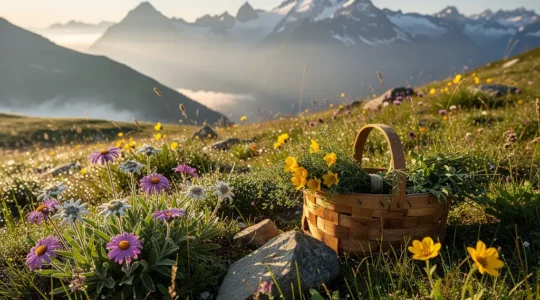 Schweizer Alpenkräuter für Gesundheit und Schönheit in majestätischer Berglandschaft