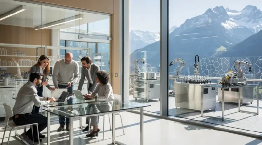 Modernes Innovationszentrum in der Schweiz mit Start-ups und Forschern in Kollaboration