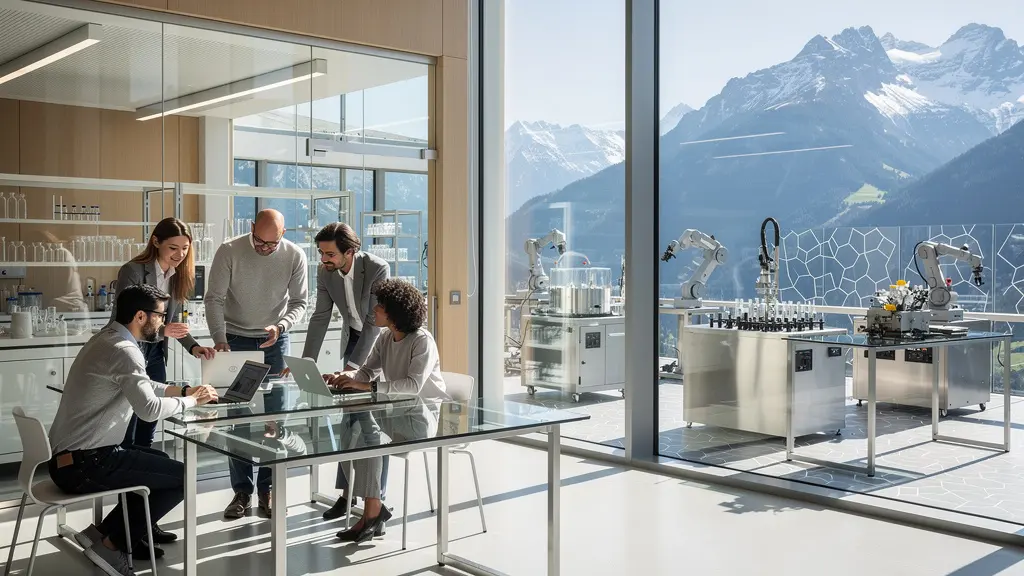 Modernes Innovationszentrum in der Schweiz mit Start-ups und Forschern in Kollaboration
