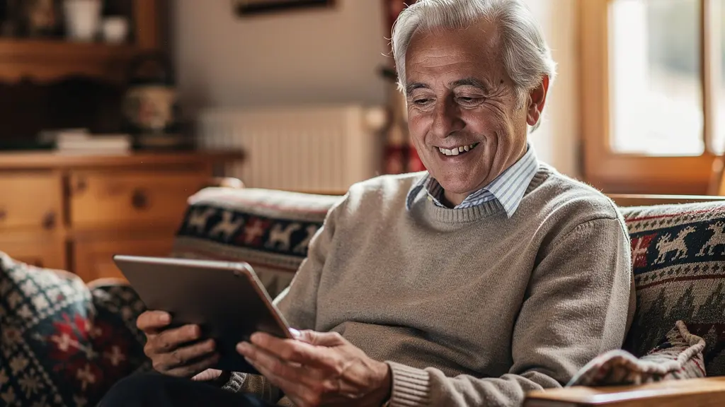 Ältere Person nutzt intuitiv gestaltete Gesundheits-App mit grosser Schrift auf Tablet